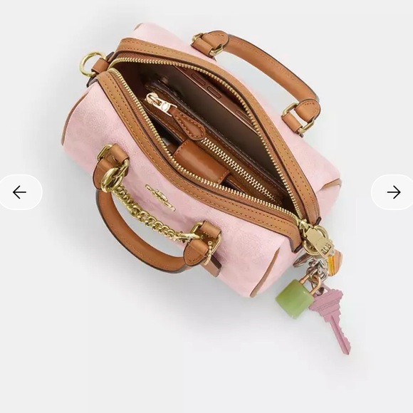 Coach Pink Signature Mini Satchel with Tan Trim and Gold Hardware - Picture 2 of 6